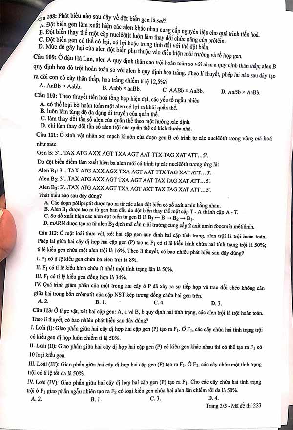 Đề thi THPT Quốc gia 2022 môn Sinh