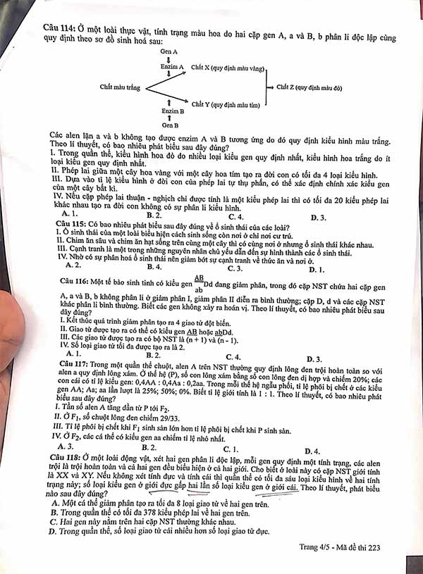 Đề thi THPT Quốc gia 2022 môn Sinh