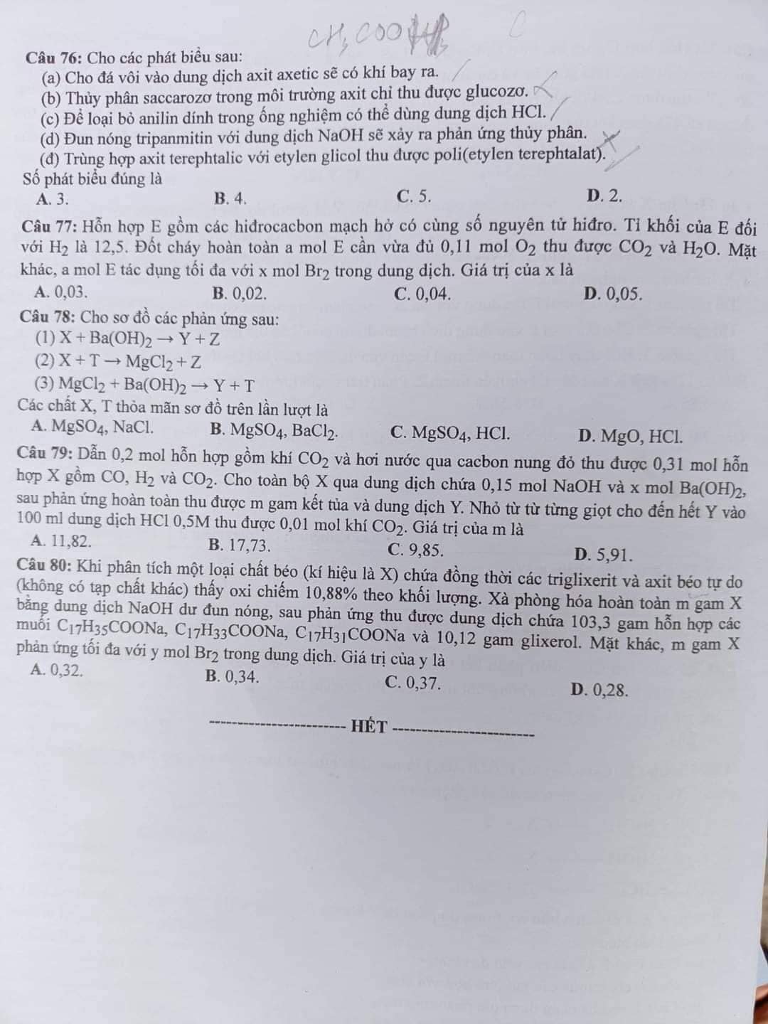 Đề thi THPT Quốc gia 2022 môn Hóa mã đề 224