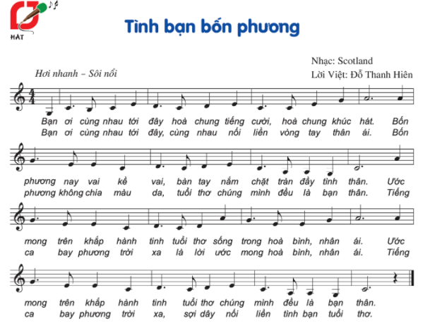 Hát: Tình bạn bốn phương SGK Âm nhạc 6 CD