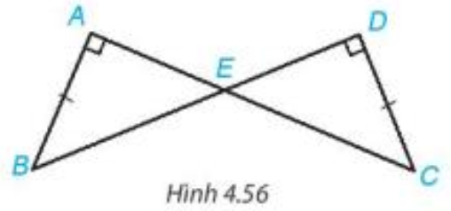 Cho Hình 4.56, biết AB = CD, góc BAC=góc BDC = 90 độ. Chứng minh rằng: tam giác ABE= tam giác DCE