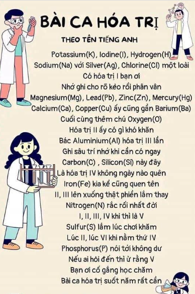 Bài ca hóa trị phiên âm tiếng Anh theo chương trình mới