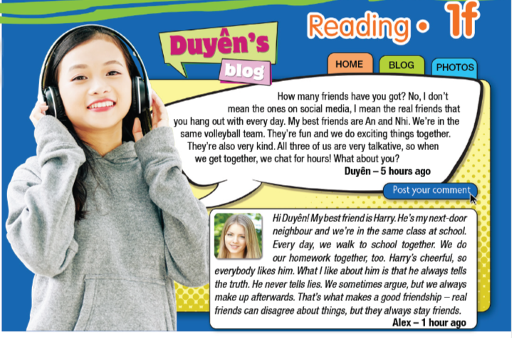 Giải sách bài tập Tiếng Anh 7 Right On Unit 1 Reading 1f