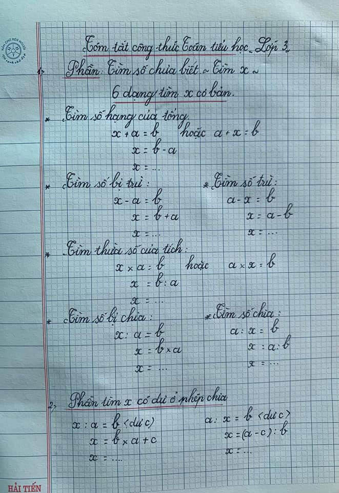 tóm tắt công thức toán lớp 3