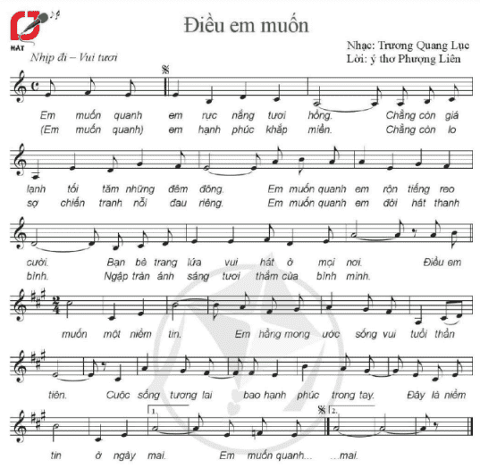 Hát: Điều em muốn trang 25 SGK Âm nhạc 7 - Cánh diều