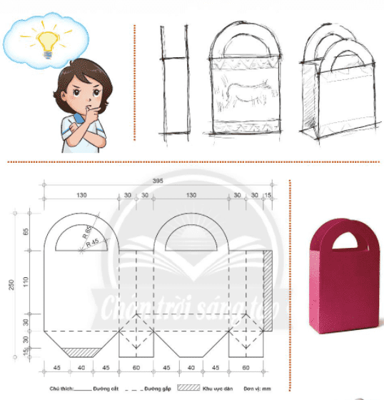 Cách thiết kế tạo dáng túi đựng bằng giấy - trang 29 SGK Mĩ thuật lớp 6 Chân trời sáng tạo
