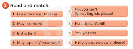 Sách bài tập Tiếng Anh 3 Unit 7 Classroom instructions