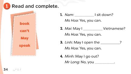 Sách bài tập Tiếng Anh 3 Unit 7 Classroom instructions