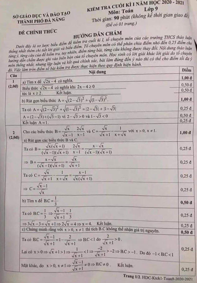 Đề thi học kì 1 Toán 9