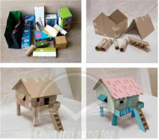 Cách tạo mô hình ngôi nhà từ vật liệu tìm được - trang 64 SGK Mĩ thuật lớp 6 Chân trời sáng tạo
