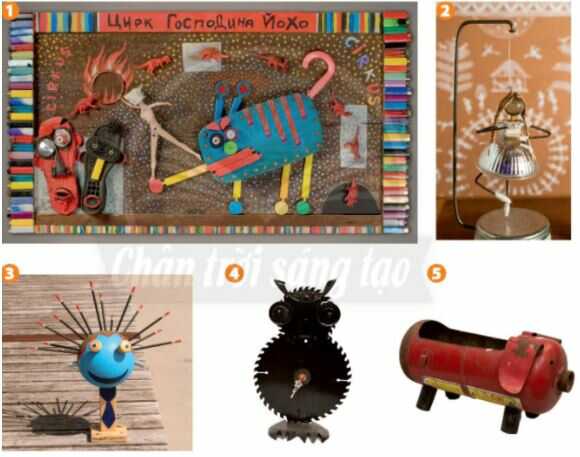 Tìm hiểu sản phẩm điêu khắc từ vật liệu đã qua sử dụng - trang 62 SGK Mĩ thuật lớp 6 Chân trời sáng tạo