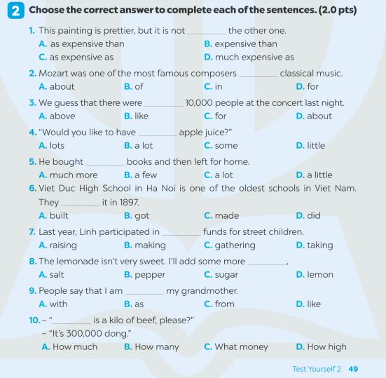 Giải SBT Tiếng Anh 7 Global Success Test Yourself 2