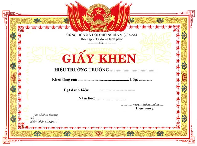 Mẫu giấy khen học sinh