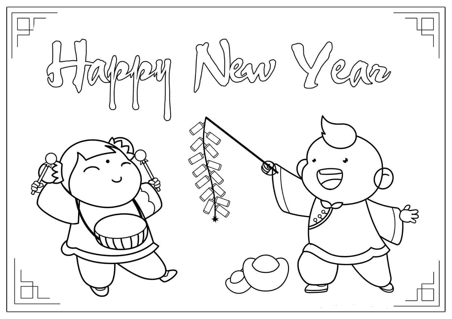 Tranh tô màu chủ đề Tết và mùa xuân cho bé