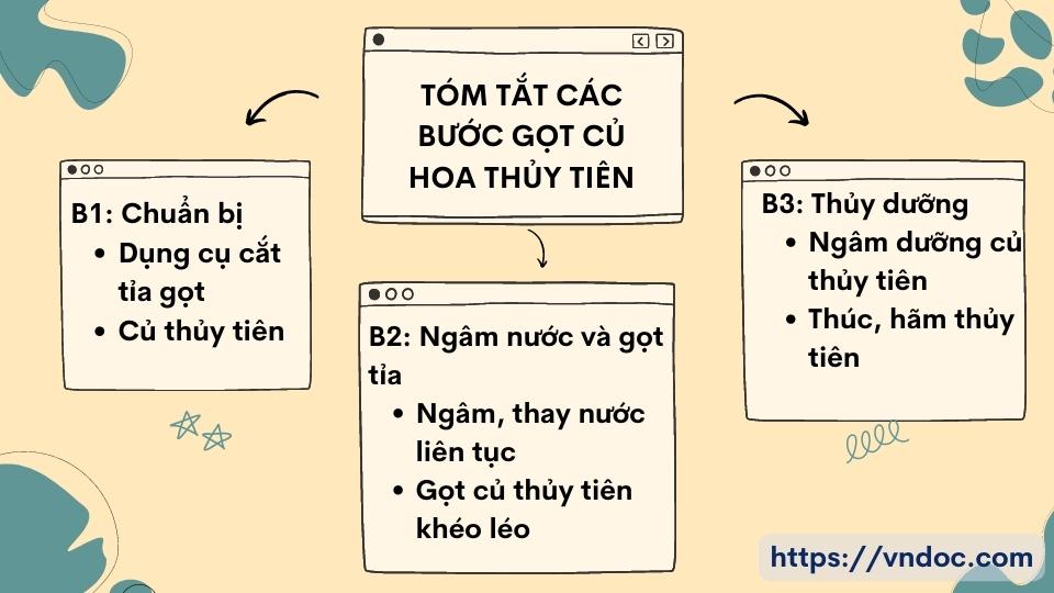 Vẽ sơ đồ tóm tắt các bước gọt củ hoa thủy tiên
