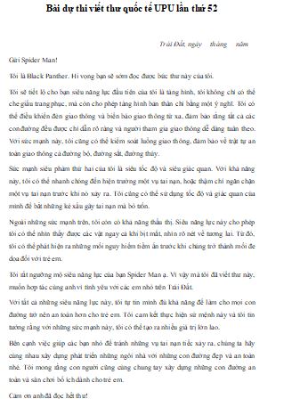 Bài mẫu viết thư UPU lần thứ 52 năm 2023 Hay nhất