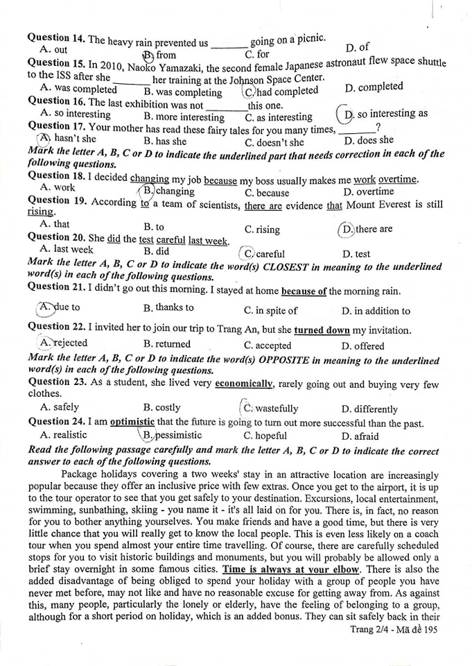 Đề thi cuối kì 2 tiếng Anh 9