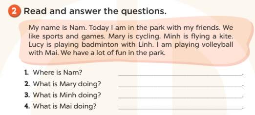 Sách bài tập Tiếng Anh 3 Unit 19 Ourdoor activities