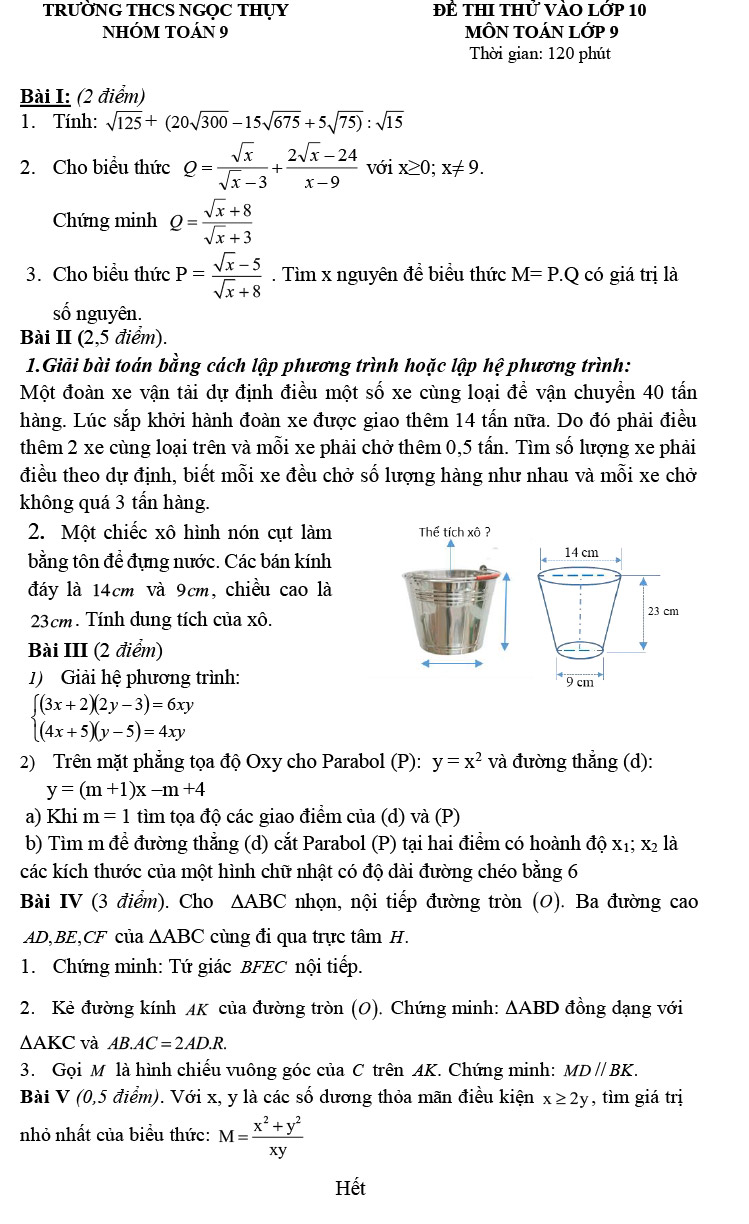 Đề thi thử vào lớp 10 môn Toán