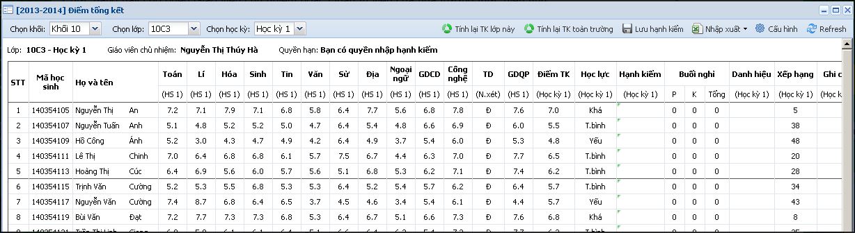 Cách tổng kết điểm trên VnEdu