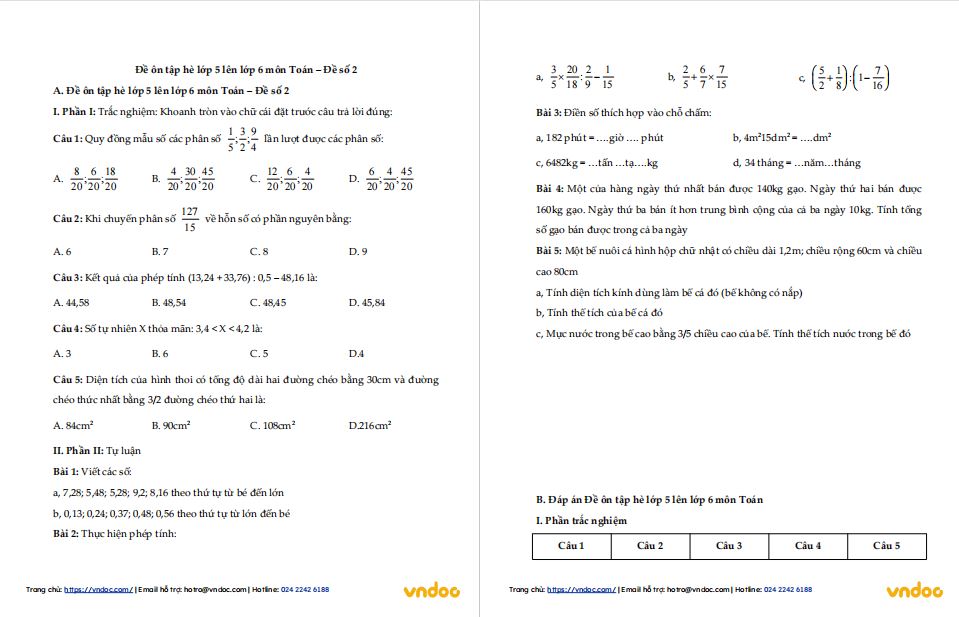 Ôn tập hè lớp 5 lên lớp 6 môn Toán