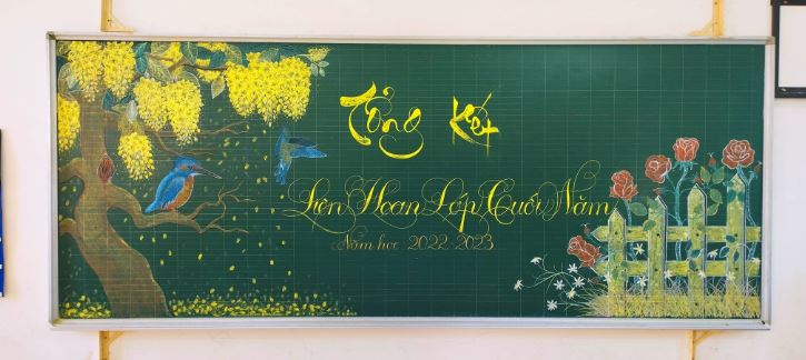 Trang trí bảng lớp bảng phấn cuối năm