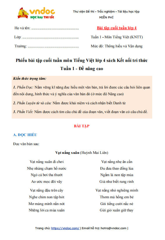 phieu bai tap cuoi tuan lop 4 nang cao mon tieng viet ket noi tri thuc tuan 1 1*458476
