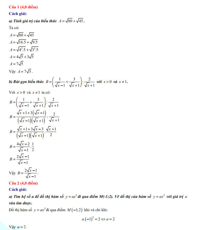 Đáp án đề thi tuyển sinh lớp 10 môn Toán 2023 Bạc Liêu