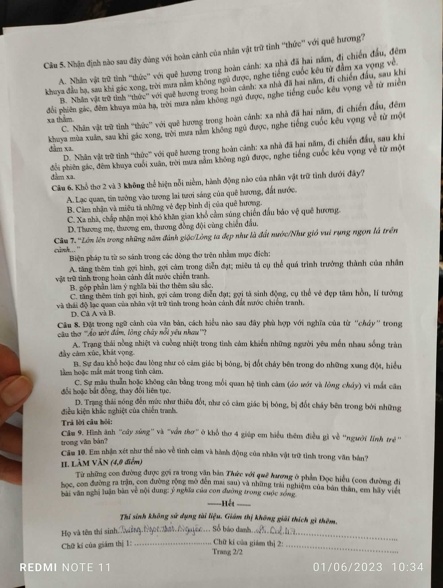 Đề thi vào 10 Văn Phú Yên