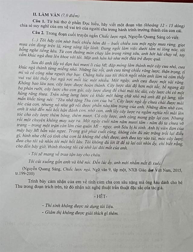 Đề thi vào 10 môn Văn Kon Tum năm 2023 - 2024