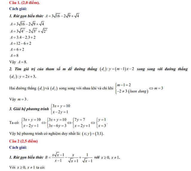 Đáp án đề Toán vào 10 Ninh Bình 2023