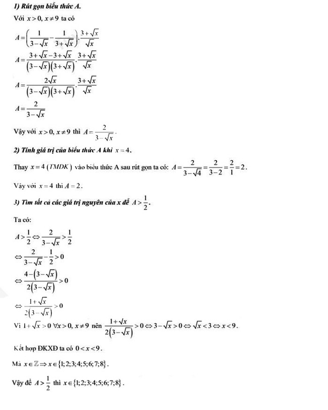 Đáp án đề thi tuyển sinh lớp 10 môn Toán năm 2022 Thái Bình câu 1