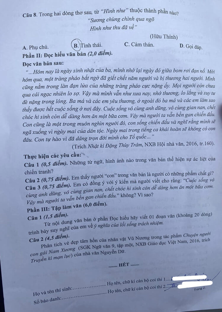  đề thi vào lớp 10 môn Văn Nam Định 2023 trang 2