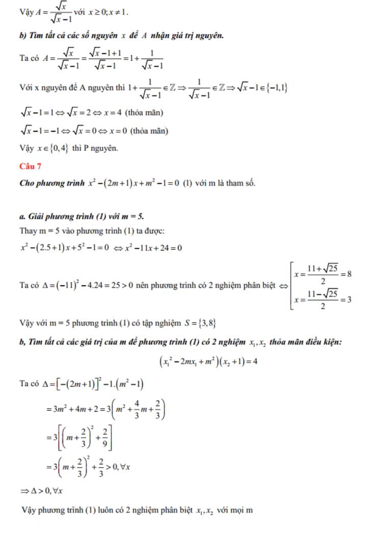 Đáp án đề thi vào lớp 10 môn toán tỉnh Vĩnh Phúc 2023 câu 7