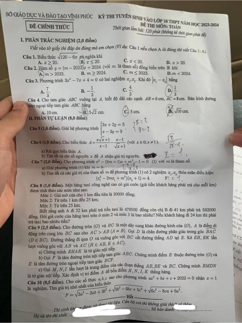 Đề thi tuyển sinh lớp 10 môn Toán Cà Mau 2023 trang 1