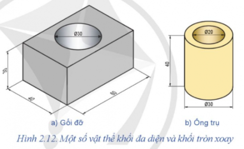 Vẽ các hình chiếu vuông góc và ghi kích thước của vật thể ở Hình 2.12.