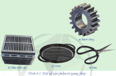 Quan sát Hình 6.1 và cho biết sản phẩm nào được làm bằng gang, thép?