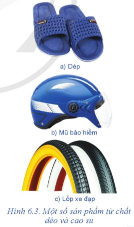 Quan sát Hình 6.3 và cho biết sản phẩm nào được làm từ chất dẻo nhiệt, chất dẻo nhiệt rắn và cao su?