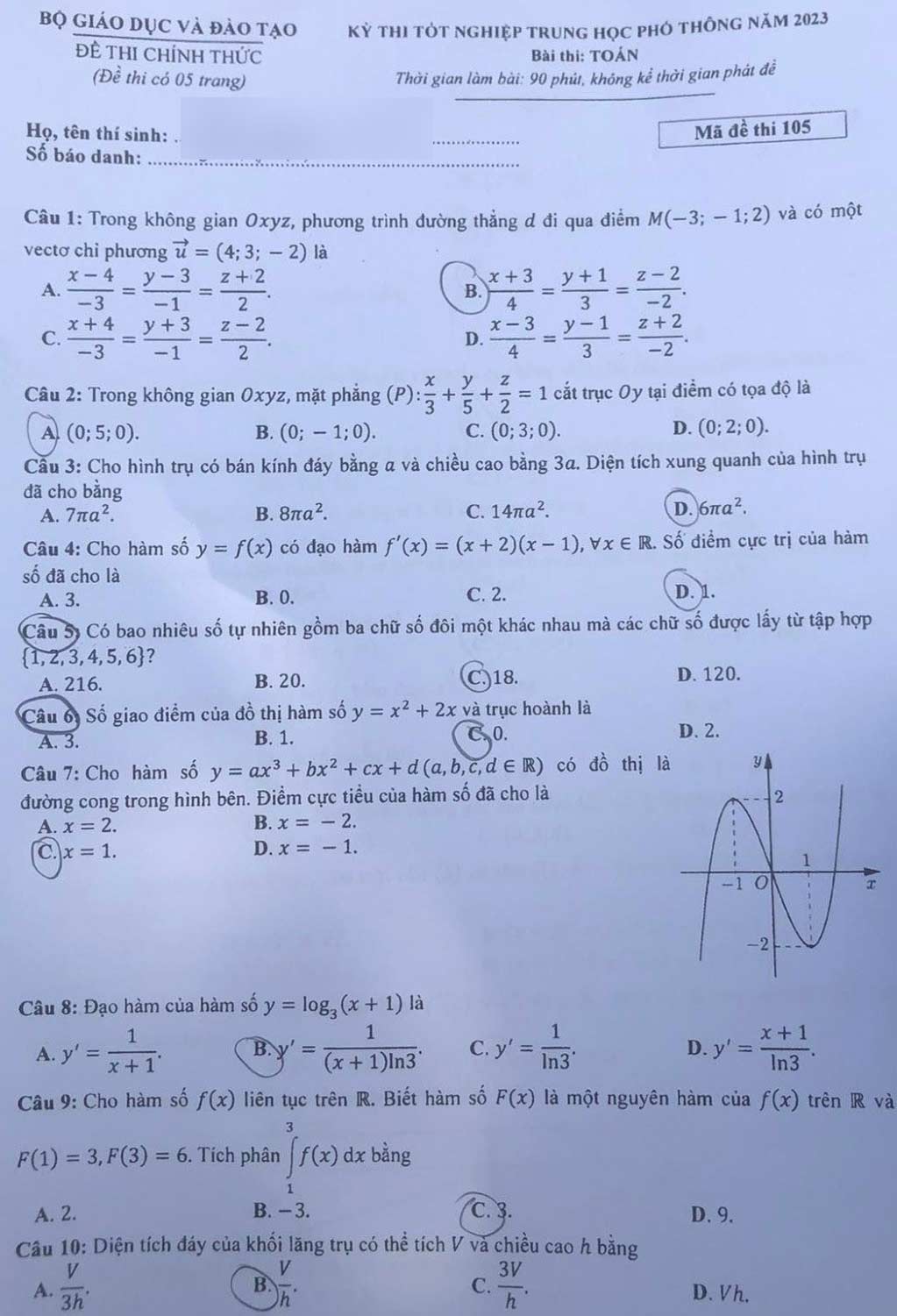 Đáp án Toán THPT Quốc gia 2023