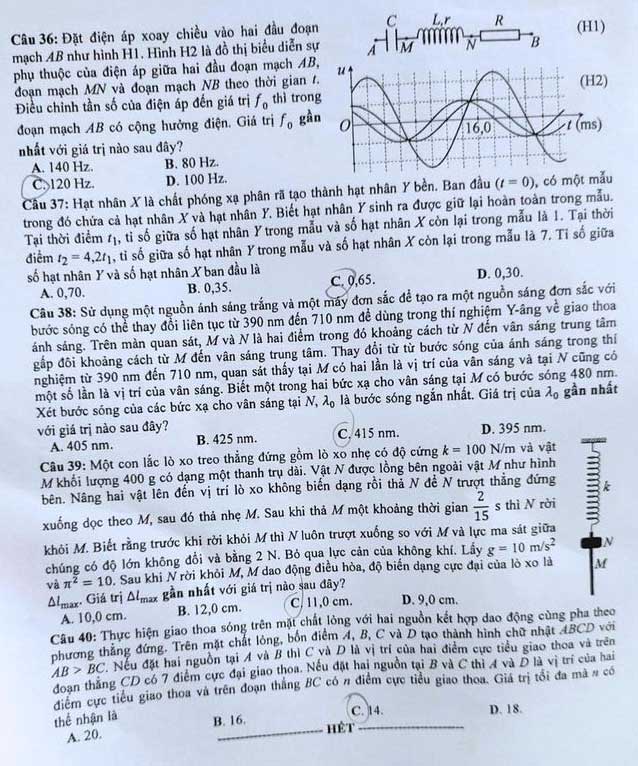 Đề thi Lý THPT Quốc gia 2023
