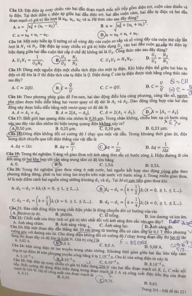 Đề thi Lý THPT Quốc gia 2023