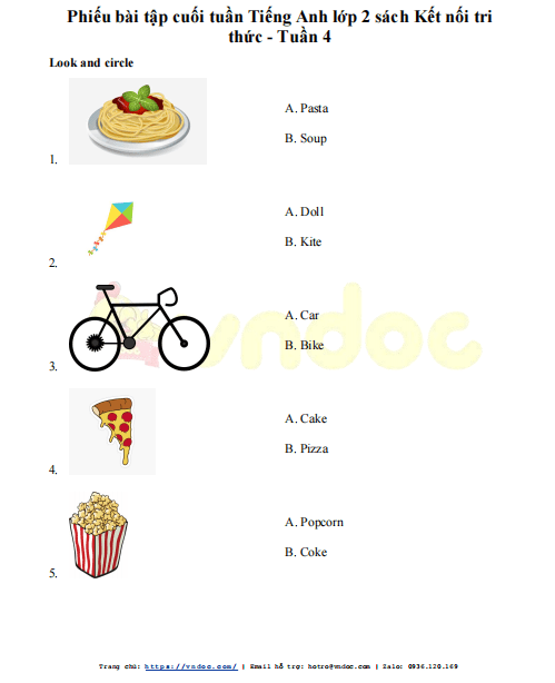 Phiếu bài tập cuối tuần Tiếng Anh lớp 2 sách Kết nối tri thức