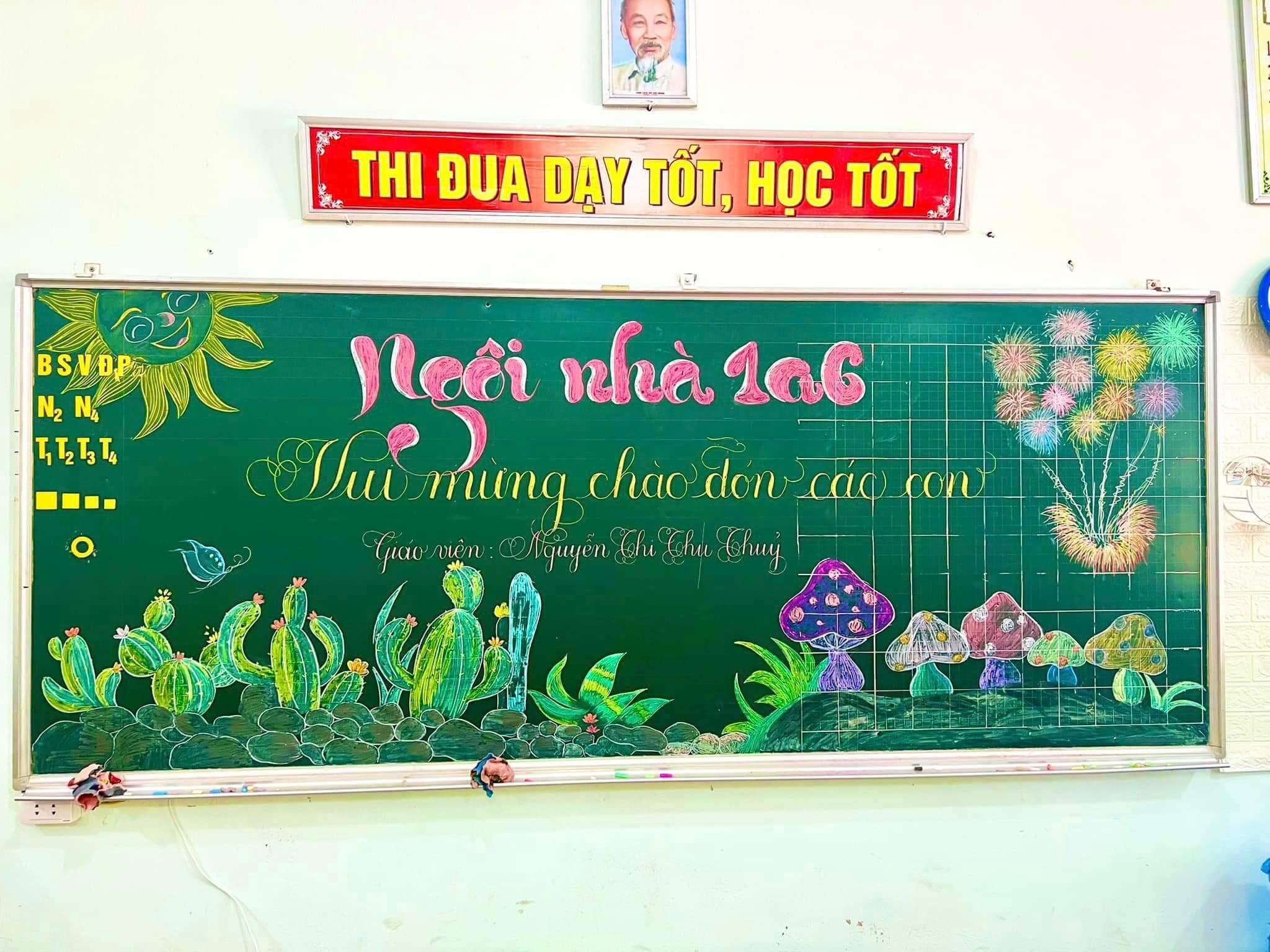 Mẫu trang trí bảng đón học sinh lớp 1 năm 2023 - 2024