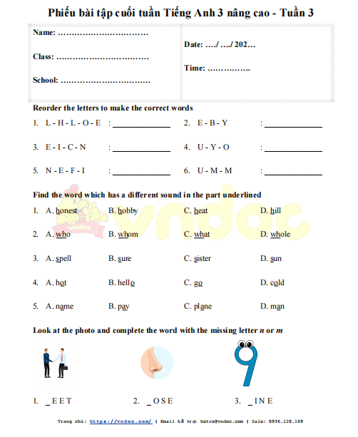 Phiếu bài tập cuối tuần Tiếng Anh 3 Global Success nâng cao - Tuần 3