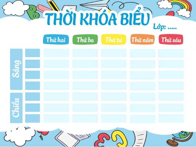 Mẫu thời khóa biểu đơn giản