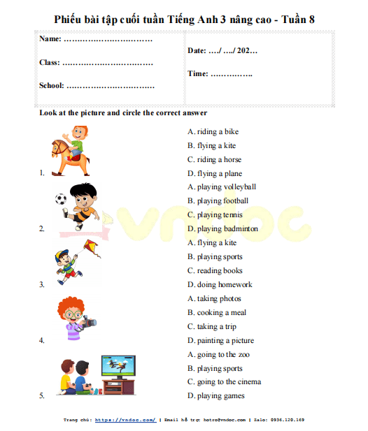 Bài tập cuối tuần Tiếng Anh lớp 3 Global Success - Tuần 8