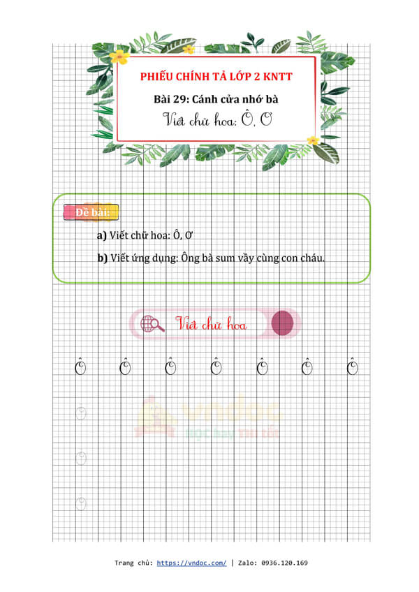 phieu chinh ta lop 2 tuan 16 bai 29 canh cua nho ba viet chu hoa o o h2*520256