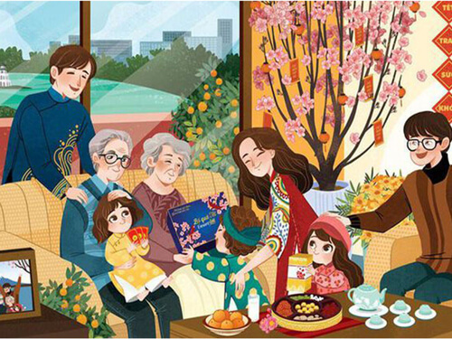 Viết đoạn văn ngắn (4-5 câu) về một người họ hàng của em, trong đó có sử dụng ít nhất 3 tính từ