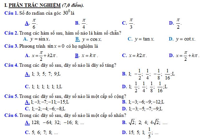 Đề kiểm tra học kì 1 Toán 11 Chân trời sáng tạo
