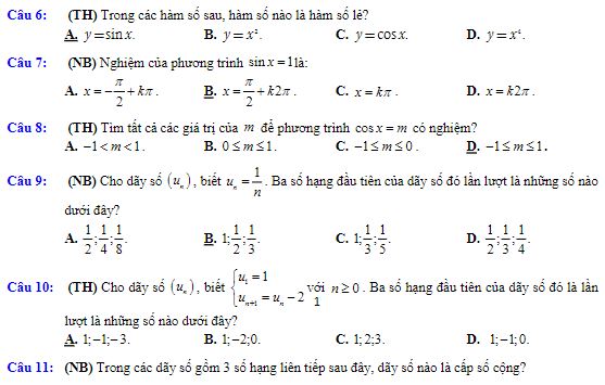 Đề kiểm tra học kì 1 Toán 11 Kết nối tri thức